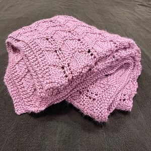 Handmade Knit Soft Pastel Pink Baby Blanket 44" x 39"